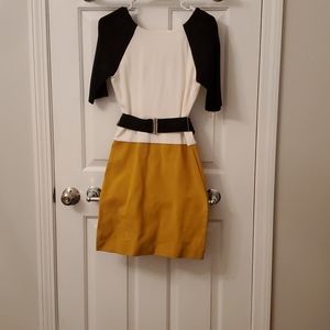NEW BCBG Black/White/Mustard Colorblock Dress